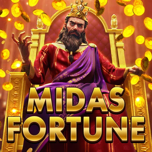 Demonstração do Midas Fortune, mostrando o jogo com moedas e um grande prêmio